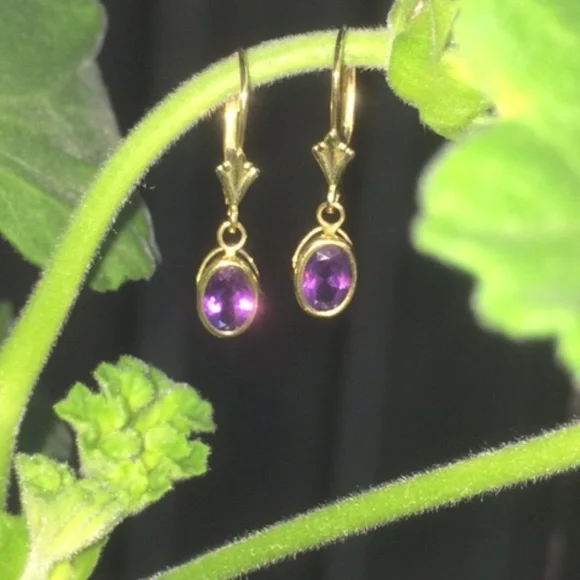 14k Gold and Amethyst Earrings - Picture 4 of 5